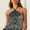 Lipsy Sequin Feather Hem Halter Neck Blouse