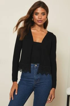 Lipsy Short Lace Hem Knitted Cardigan