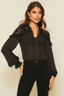 Lipsy Dobby And Lace Mix Blouse