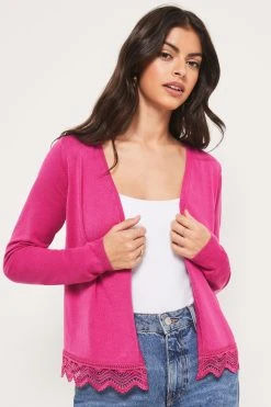 Lipsy Short Lace Hem Knitted Cardigan