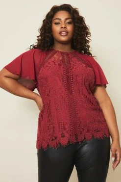 Lipsy VIP Lace Chiffon Short Sleeve Top