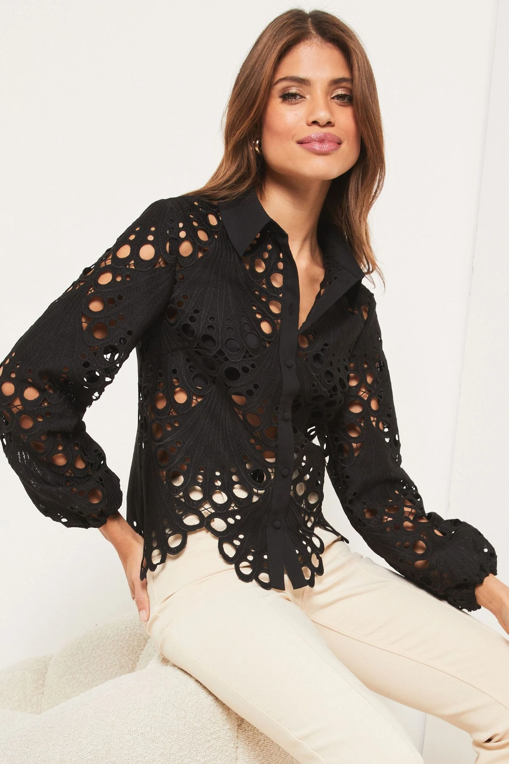 Lipsy Cutwork Lace Long Sleeve Shirt