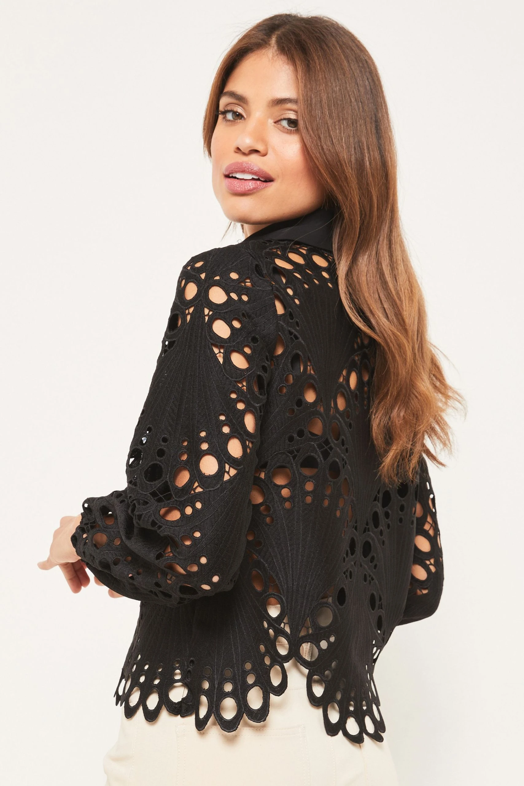 Lipsy Cutwork Lace Long Sleeve Shirt - Image 2