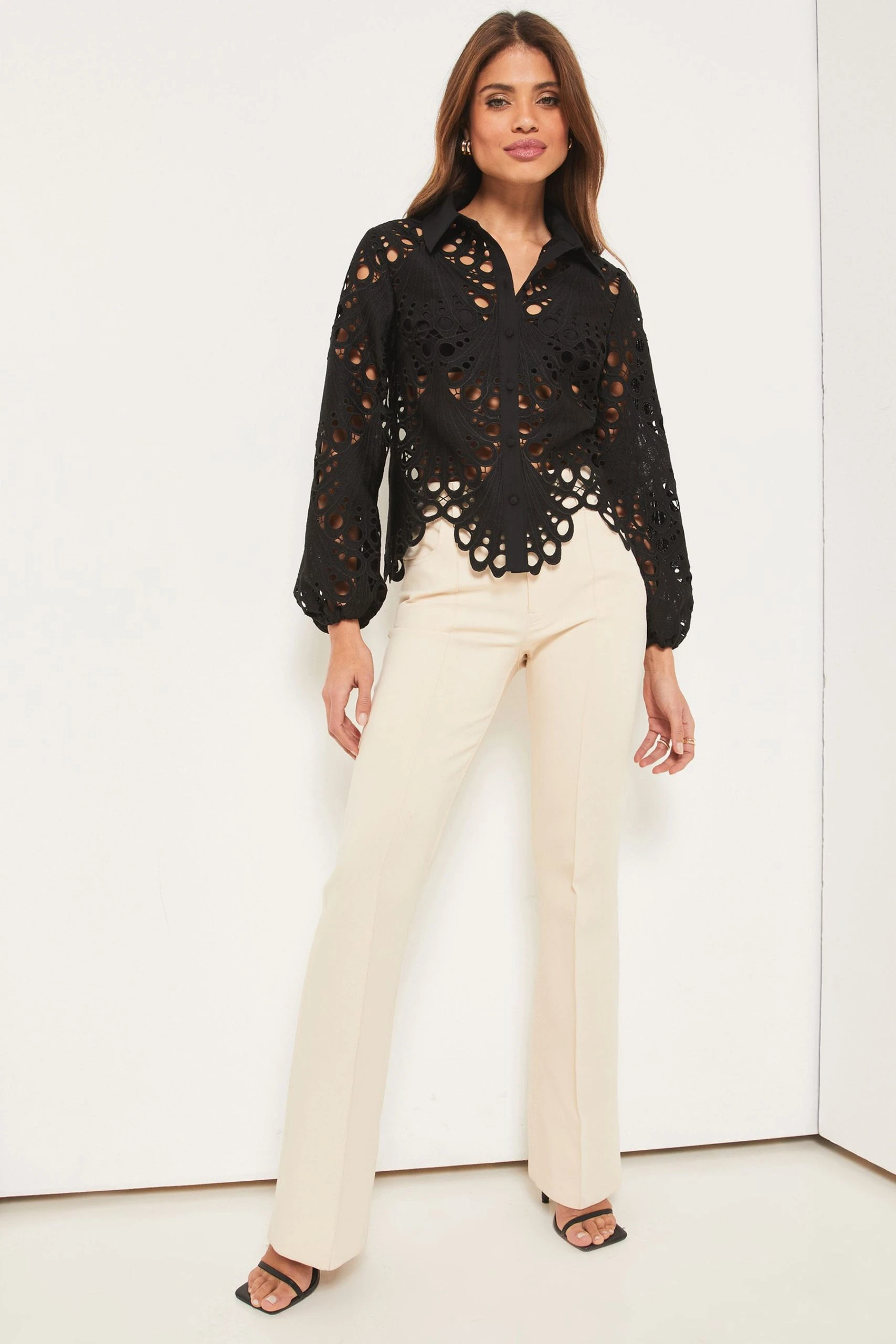 Lipsy Cutwork Lace Long Sleeve Shirt - Image 3