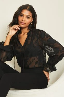 Lipsy Open Neck Floral Burnout Blouse