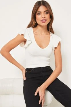 Lipsy V Neck Flutter Sleeve Knitted Top