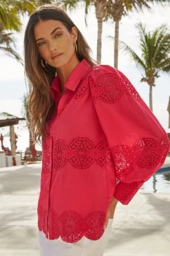 Lipsy Lace Panel Long Sleeve Button Up Shirt