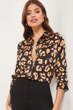 Lipsy Patterned Satin Button Up Shirt