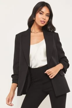 Lipsy Black Ruched Sleeve Blazer