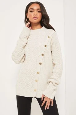 Lipsy Longline Button Cable Knitted Jumper