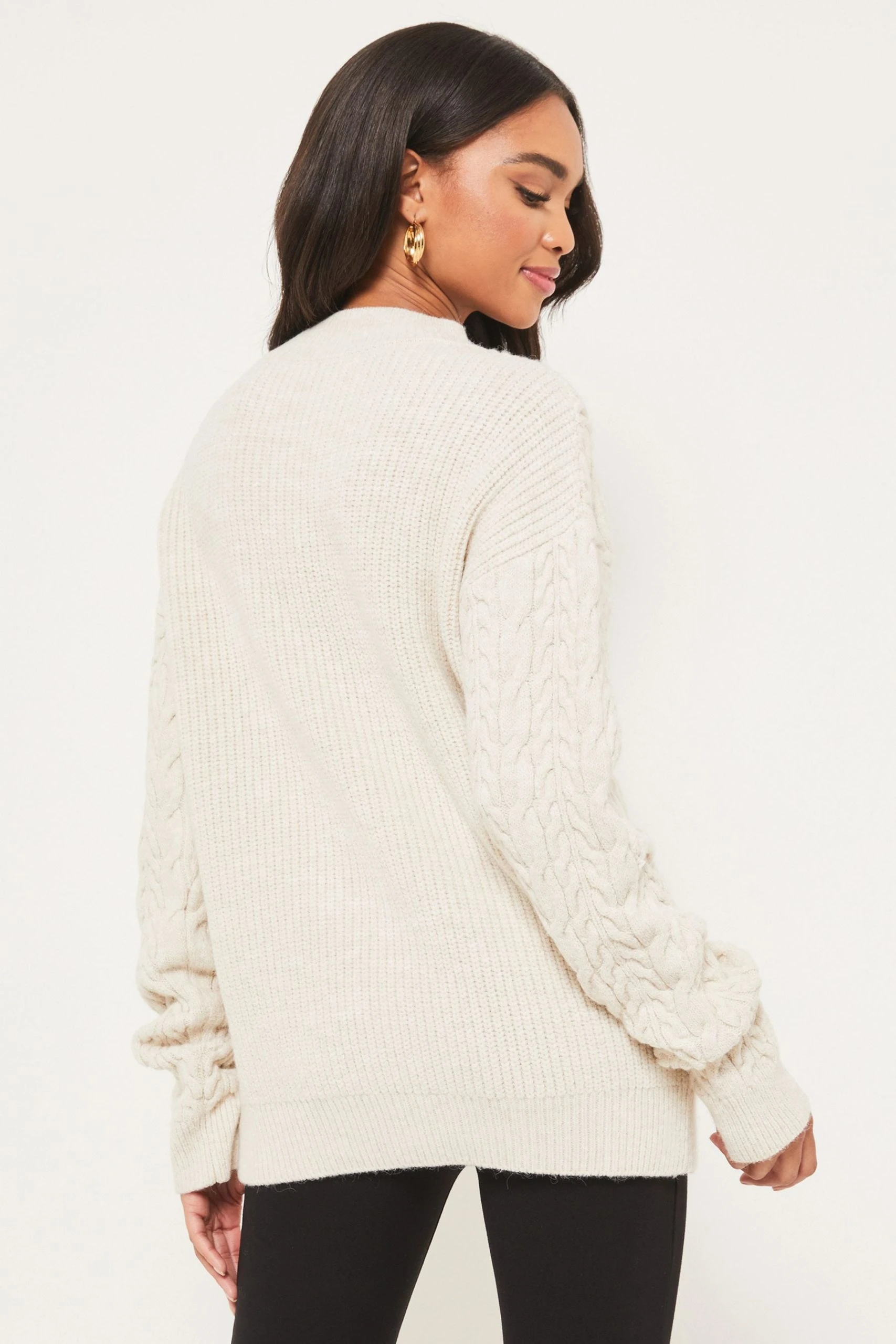 Lipsy Longline Button Cable Knitted Jumper - Image 2