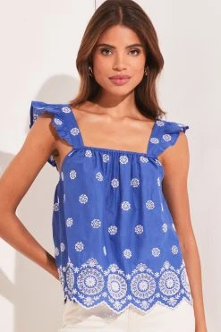 Lipsy Broderie Ruffle Square Neck Tie Back Scallop Hem Top