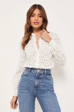 Lipsy Long Sleeve Button Up Broderie Shirt
