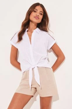 Lipsy Short Sleeved Tie Front Button Up Shirt