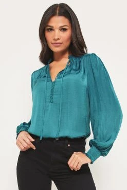 Lipsy Trim Insert Ruffle V Neck Tie Long Sleeve Chiffon Blouse