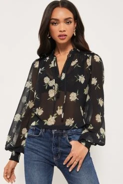 Lipsy Trim Insert Ruffle V Neck Tie Long Sleeve Chiffon Blouse