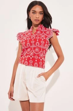 Lipsy Sleeveless V-Neck Broderie Ruffle Top