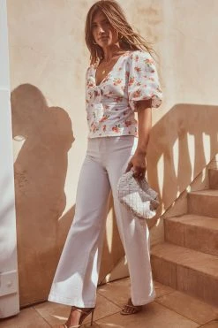 Lipsy Print V Neck Tie Front Puff Sleeve Top With A Touch Of Linen -Next Sales K40839s4