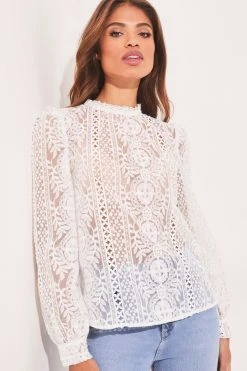 Lipsy All Over Lace Trim Neck Woven Top
