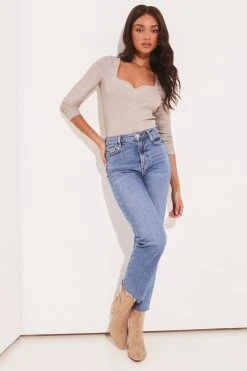 Lipsy Long Sleeve Sweetheart Neckline Rib Top -Next Sales K41498s3