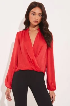 Lipsy Grandad Collar Long Sleeve Wrap Blouse