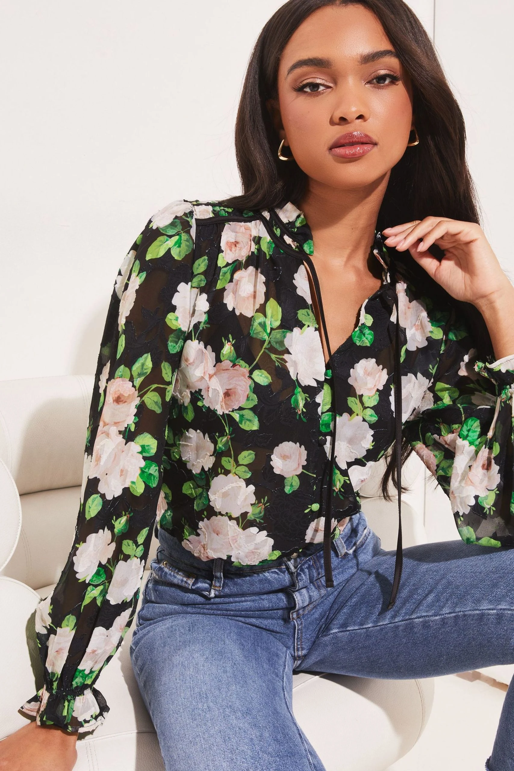 Lipsy Floral Burnout Sheer Blouse