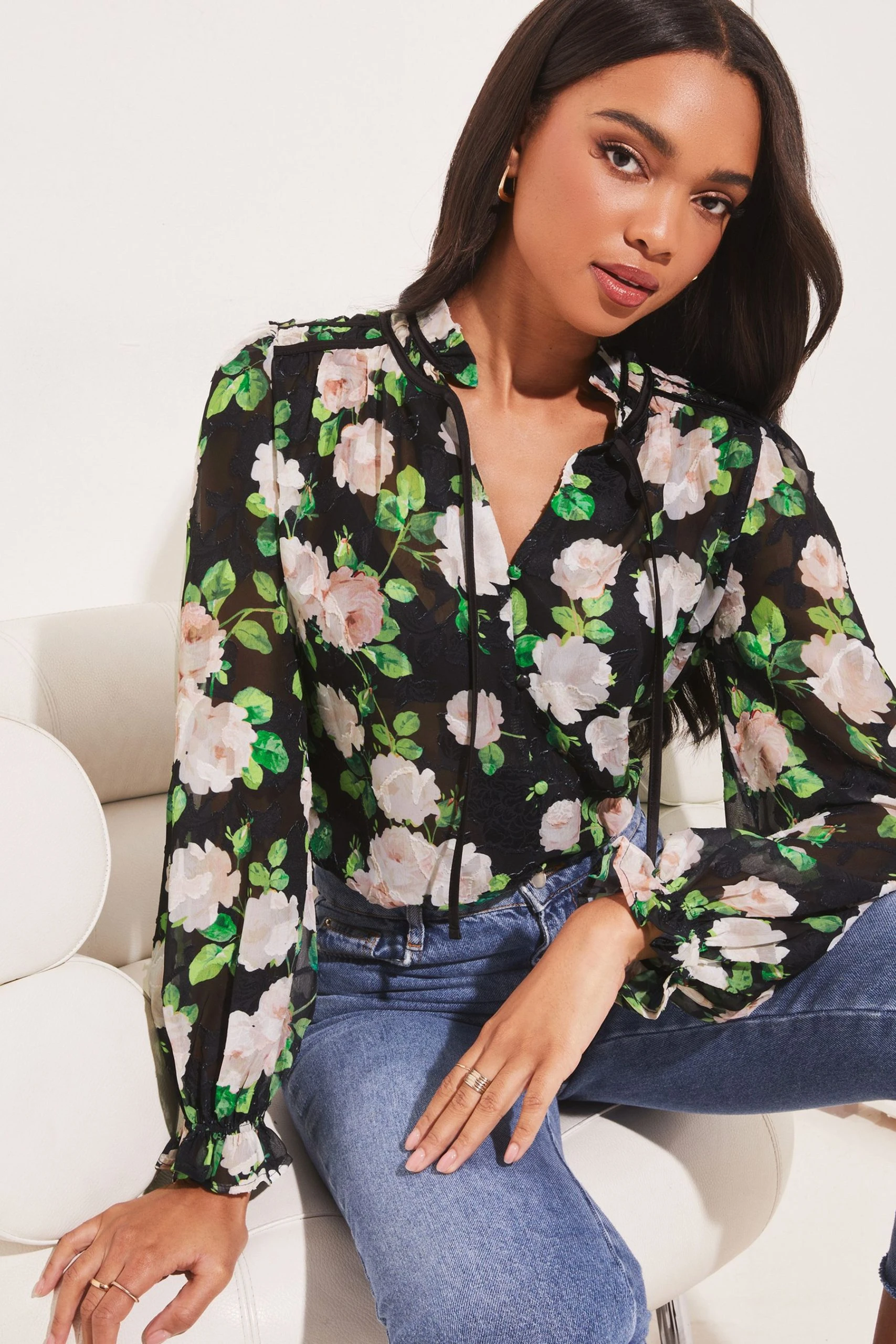 Lipsy Floral Burnout Sheer Blouse - Image 4