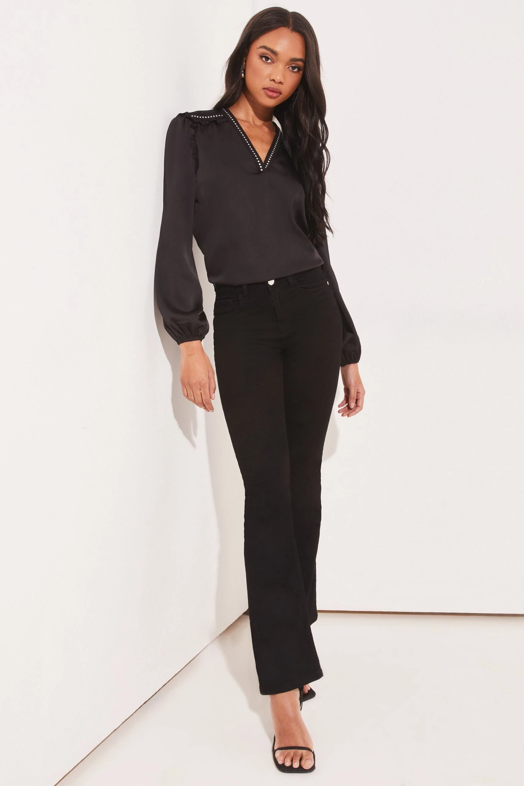 Lipsy Studded V Neck Ruffle Long Sleeve Blouse - Image 3