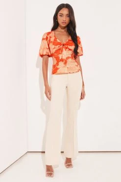 Lipsy Print V Neck Tie Front Puff Sleeve Top With A Touch Of Linen -Next Sales K45114s3