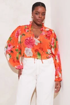 Lipsy Frill Ruffle V Neck Long Sleeve Blouse