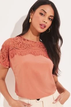 Lipsy Lace Yoke Short Sleeve Top