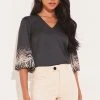 Lipsy V Neck 3/4 Balloon Sleeve Print Top