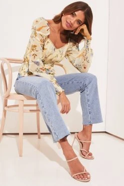 Lipsy Sweetheart Lace Trim Bodice Long Sleeve Top