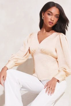 Lipsy Satin Long Cuff Sleeved Top