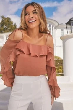 Lipsy Ruffled Cold Shoulder Long Sleeve Top