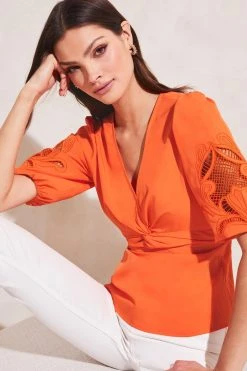 Lipsy Twist Front Artwork Puff Sleeve Top