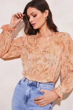 Lipsy Frill Ruffle V Neck Long Sleeve Blouse