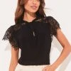 Lipsy Lace Sleeve Keyhole Shell Top
