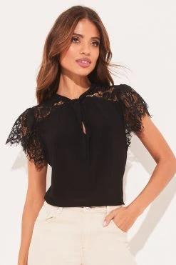 Lipsy Lace Sleeve Keyhole Shell Top