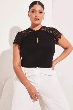 Lipsy Lace Sleeve Keyhole Shell Top