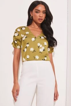 Lipsy V Neck Ruched Sleeve T Shirt