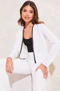 Lipsy Tipped Cropped Pearl Trim Cardigan