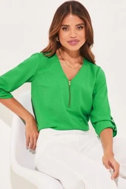 Lipsy V Neck Zip Front 3/4 Sleeve Top -Next Sales K52882s4