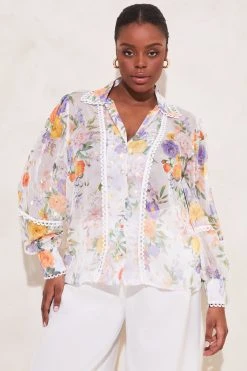 Lipsy Gold Foil Trim Front Button Up Blouse Shirt