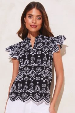 Lipsy Sleeveless V-Neck Broderie Ruffle Top