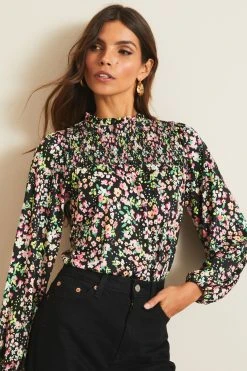 Lipsy Long Sleeve Shirred Yoke Top