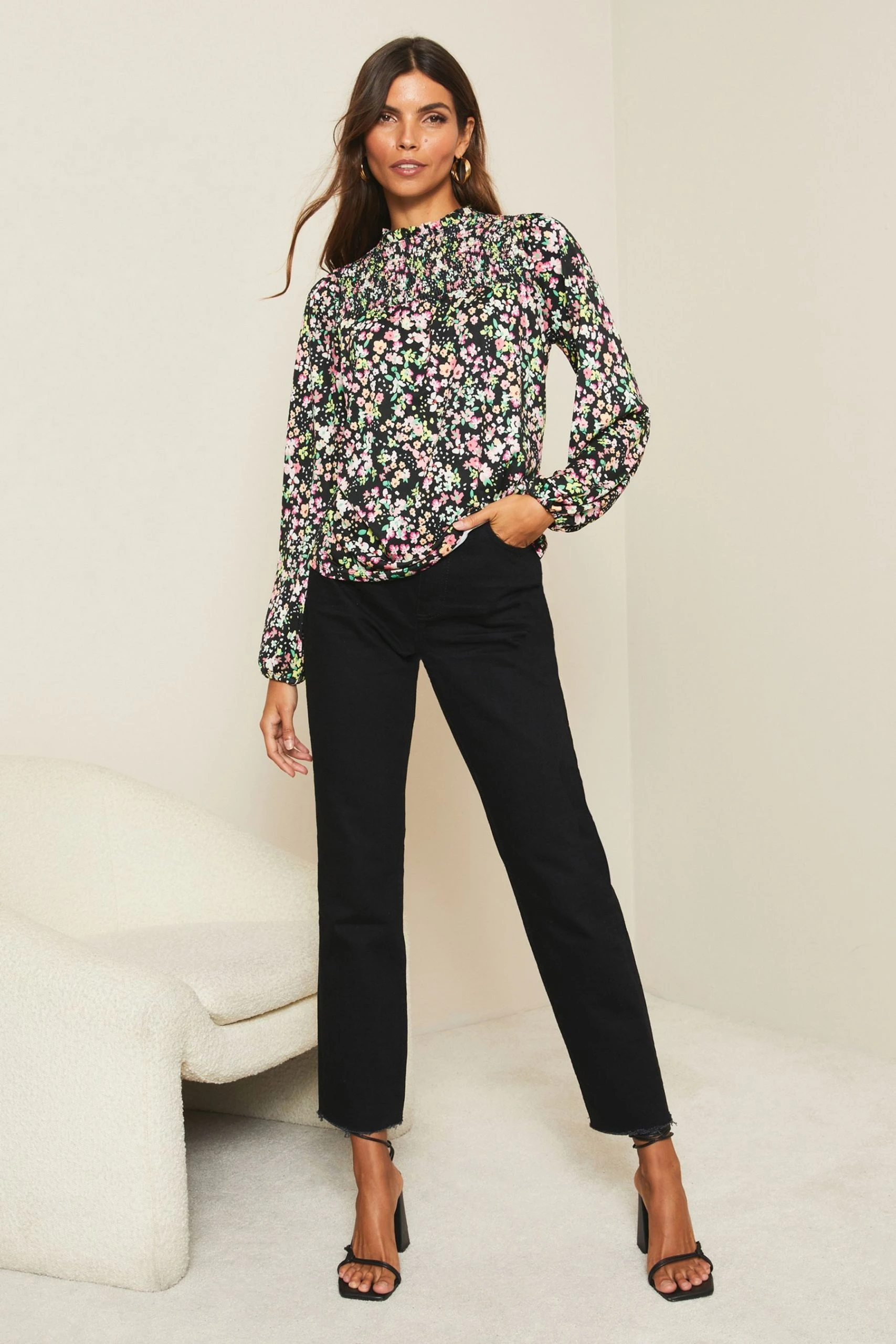 Lipsy Long Sleeve Shirred Yoke Top - Image 3