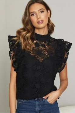 Lipsy VIP Lace Flutter Sleeve Top