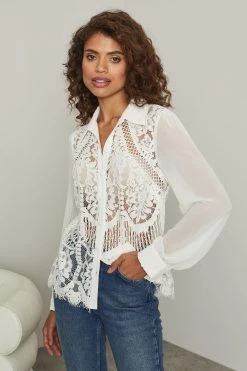 Lipsy VIP Lace Sheer Long Sleeve Button Up Shirt