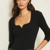 Lipsy Long Sleeve Sweetheart Neckline Rib Top